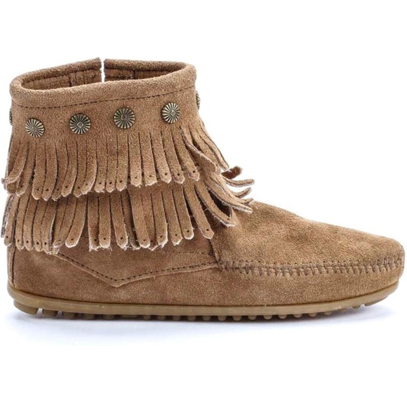 Minnetonka Shoes - MINNETONKA double fringe side zip moccasins boots